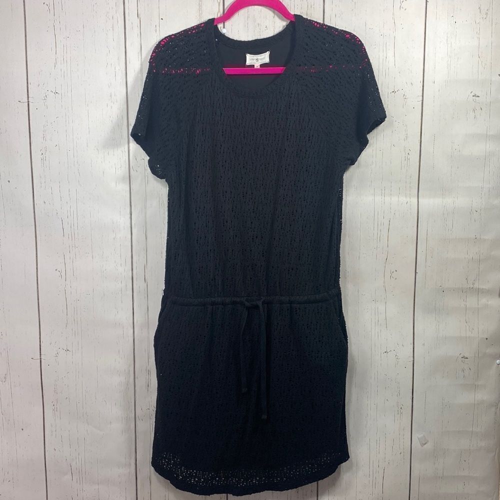 Lou & Grey Womens Black Mesh Elastic Waist Dress Swim Coverup
